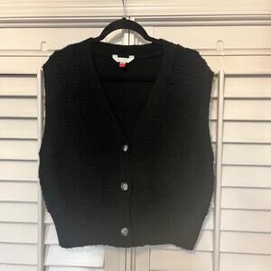No‎ Boundaries Black Crop Sweater Button Front Vest Size XXL